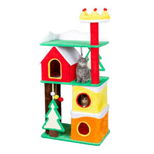 56in Christmas Themed Plush Cat Tree, Multi-level Cat Tower With Cat Condos, Top Crown Perch, Sisal Ramp Scratching Posts, Large Cat Pet Activity Center For Indoor Cats