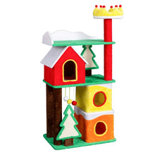 56in Christmas Themed Plush Cat Tree, Multi-level Cat Tower With Cat Condos, Top Crown Perch, Sisal Ramp Scratching Posts, Large Cat Pet Activity Center For Indoor Cats