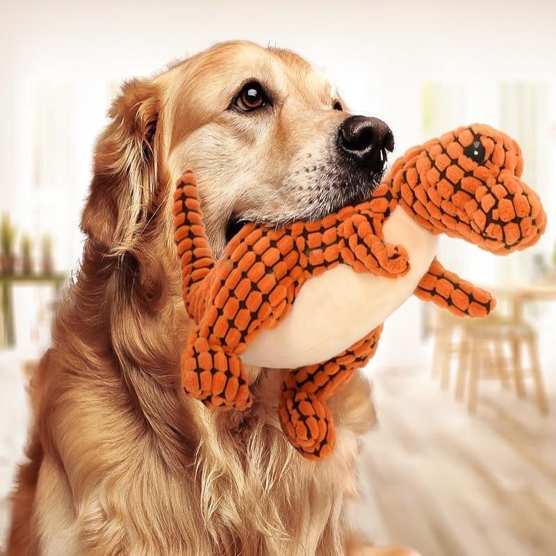 Dinosaur Plush Dog Toy with Squeaker - Interactive Chew Toy for Large & Small Dogs