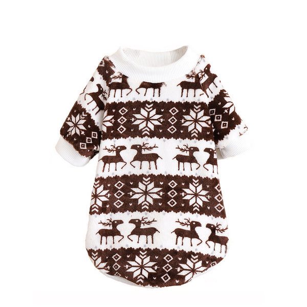 Christmas Plush Dog Sweater – Thick Winter Fleece Reindeer Jacquard Pet T-Shirt