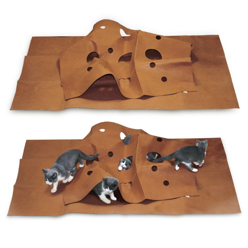 DIY Interactive Cat Activity Mat – Collapsible Felt Play Rug for Hiding, Hunting, and Scratching