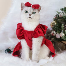 Christmas Velvet Cat Dress – Silver Fox Velvet Winter Pet Clothing with Matching Bow Headdress