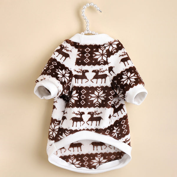 Christmas Plush Dog Sweater – Thick Winter Fleece Reindeer Jacquard Pet T-Shirt